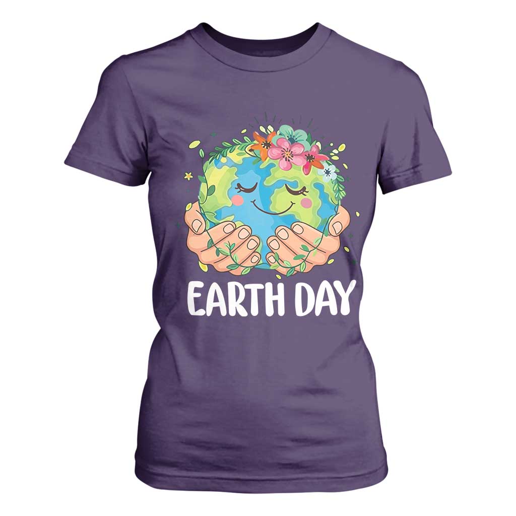 Cute Earth with Floral Earth Day T Shirt For Women