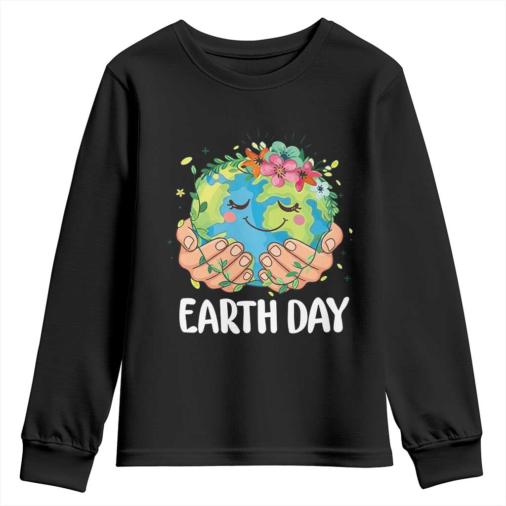 Cute Earth with Floral Earth Day Youth Sweatshirt