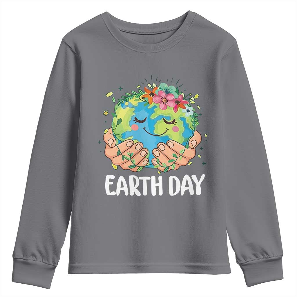 Cute Earth with Floral Earth Day Youth Sweatshirt