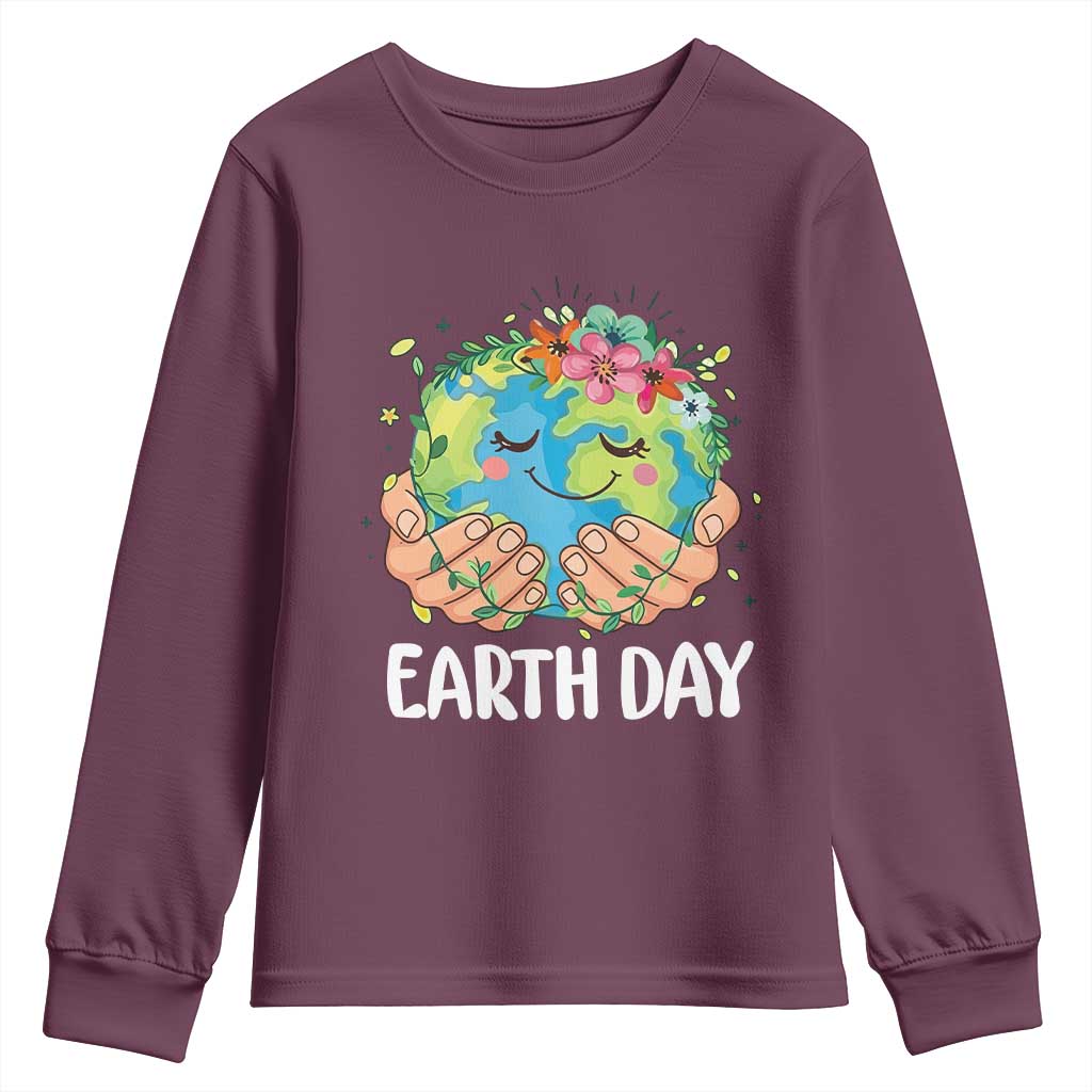 Cute Earth with Floral Earth Day Youth Sweatshirt