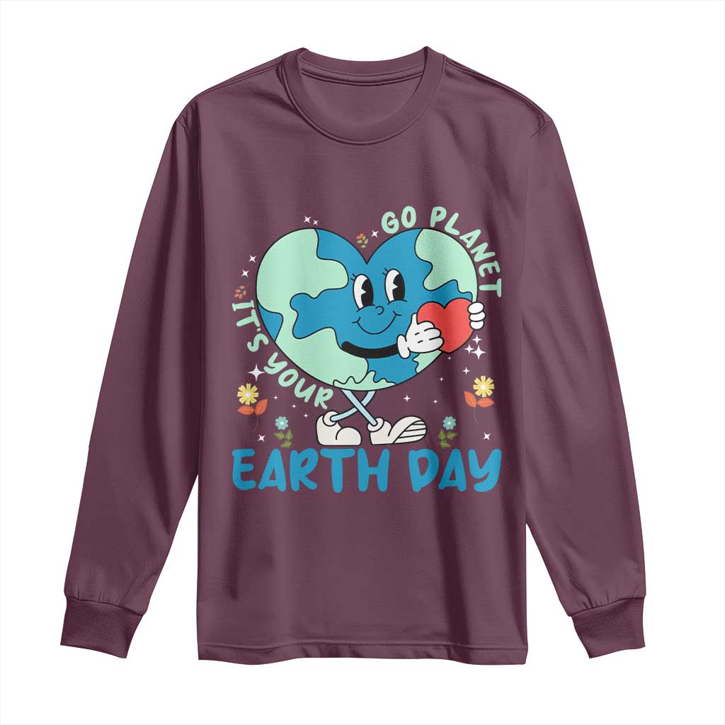Go Planet It's Your Earth Day Long Sleeve Shirt Cute Nature Lover Heart Earth