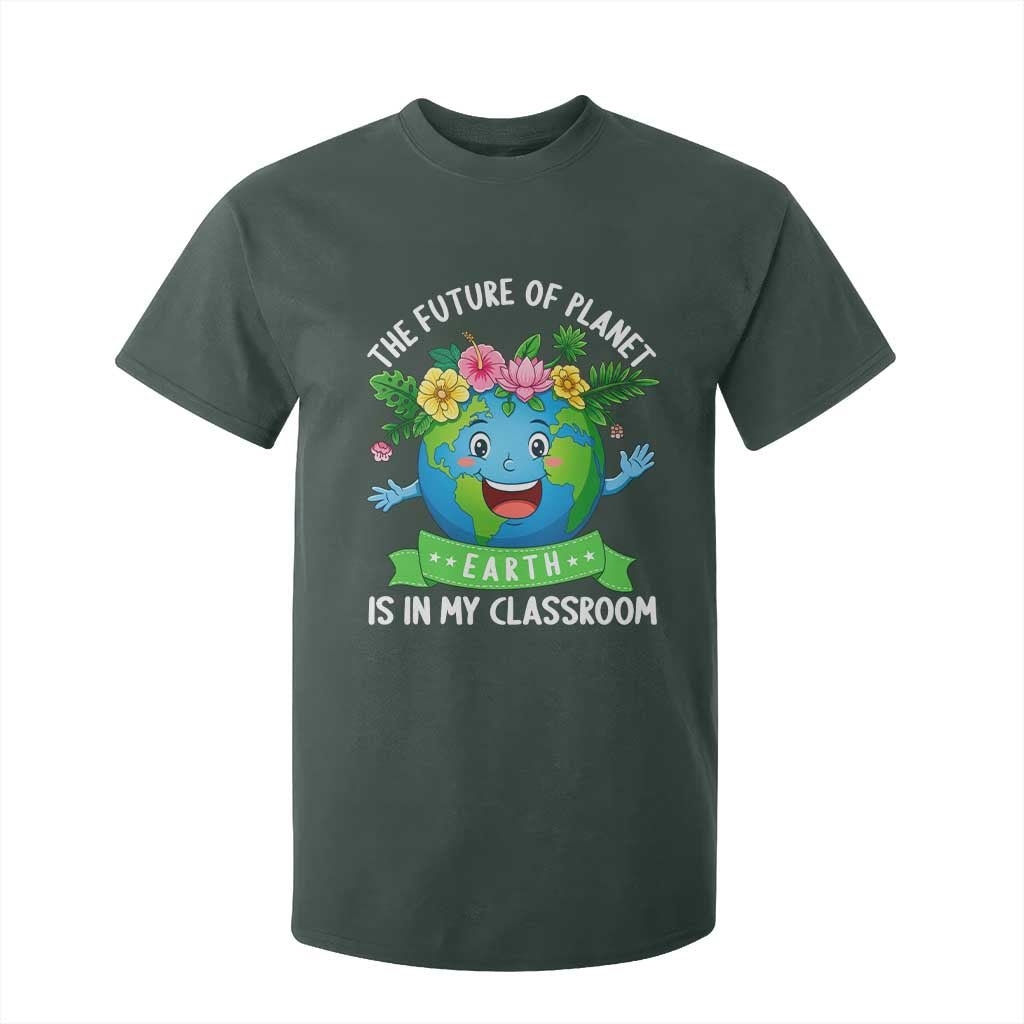 The Future Of Planet Is In My Classroom T Shirt For Kid Cute Earth with Floral Earth Day