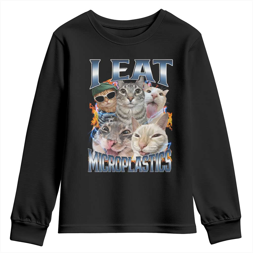 Funny Cat Meme Youth Sweatshirt I Eat Microplastics - African Pride