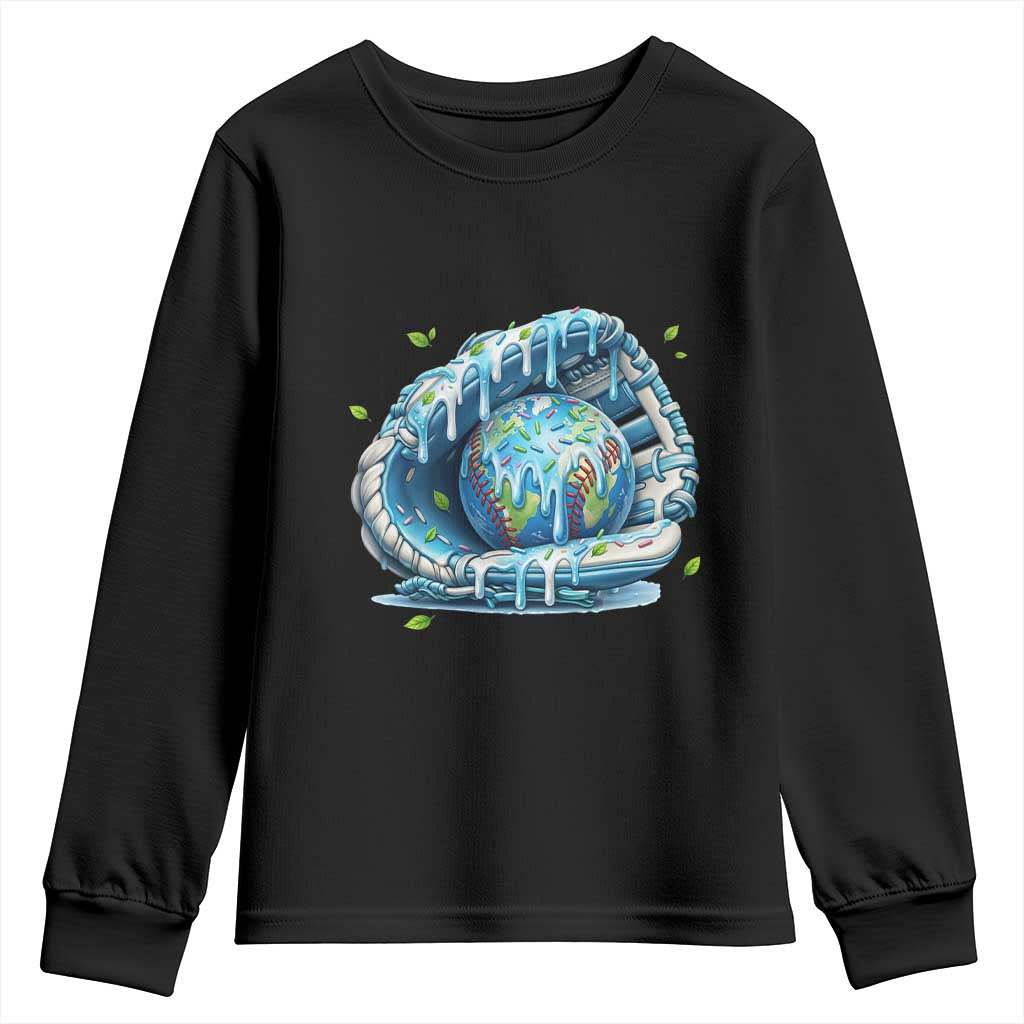 Earth Day Youth Sweatshirt Funny Baseball Ice Cream Drip Glove Eco Friendly