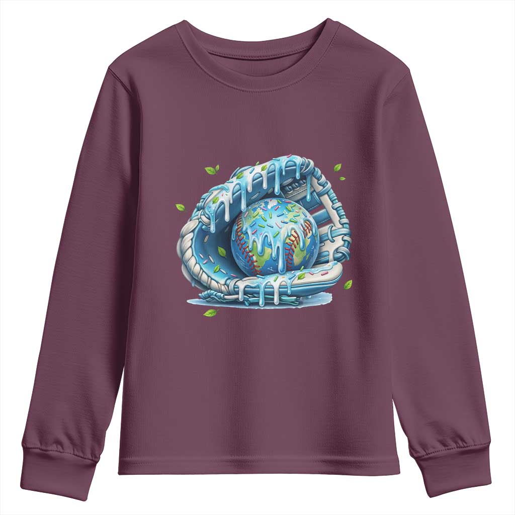 Earth Day Youth Sweatshirt Funny Baseball Ice Cream Drip Glove Eco Friendly
