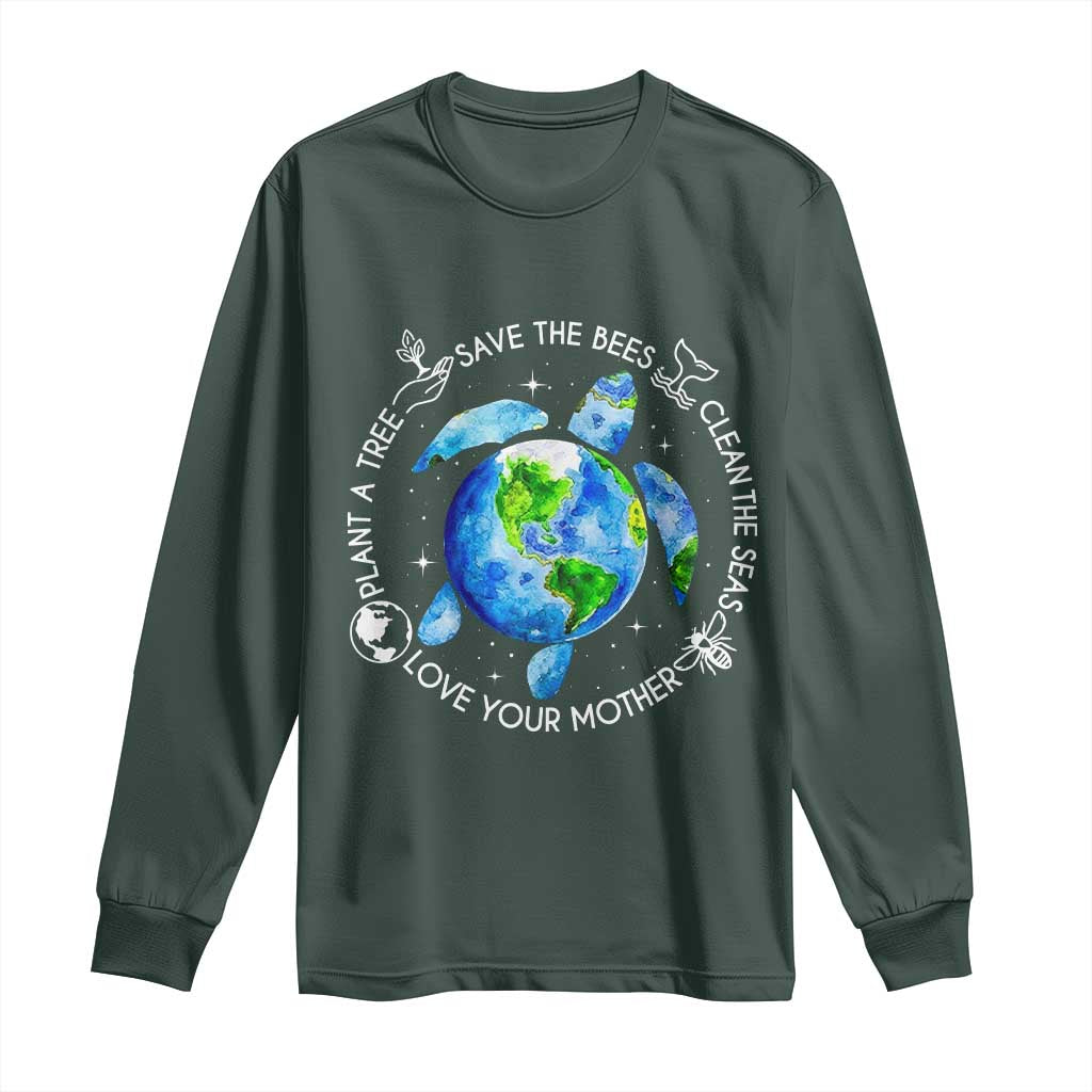 Earth Day Sea Turtle Long Sleeve Shirt Save Bees Plant Trees Clean Seas Environmentalist