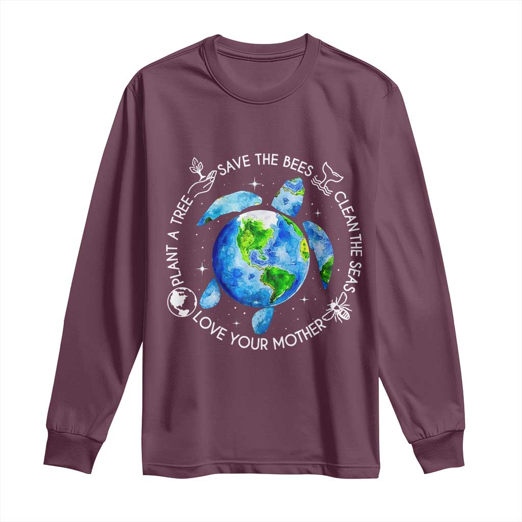 Earth Day Sea Turtle Long Sleeve Shirt Save Bees Plant Trees Clean Seas Environmentalist