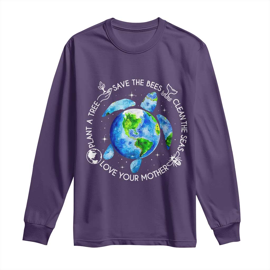 Earth Day Sea Turtle Long Sleeve Shirt Save Bees Plant Trees Clean Seas Environmentalist