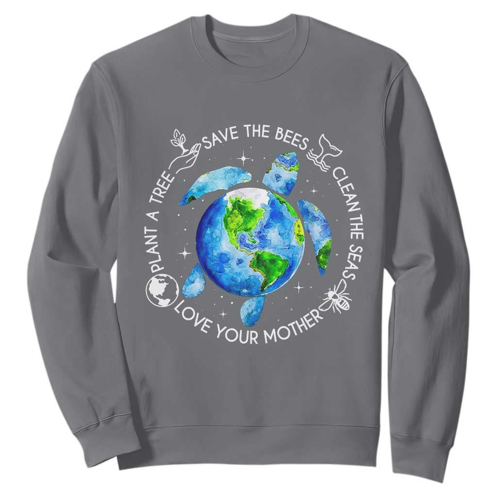 Earth Day Sea Turtle Sweatshirt Save Bees Plant Trees Clean Seas Environmentalist
