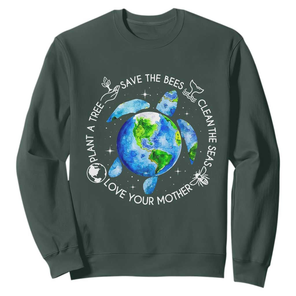 Earth Day Sea Turtle Sweatshirt Save Bees Plant Trees Clean Seas Environmentalist