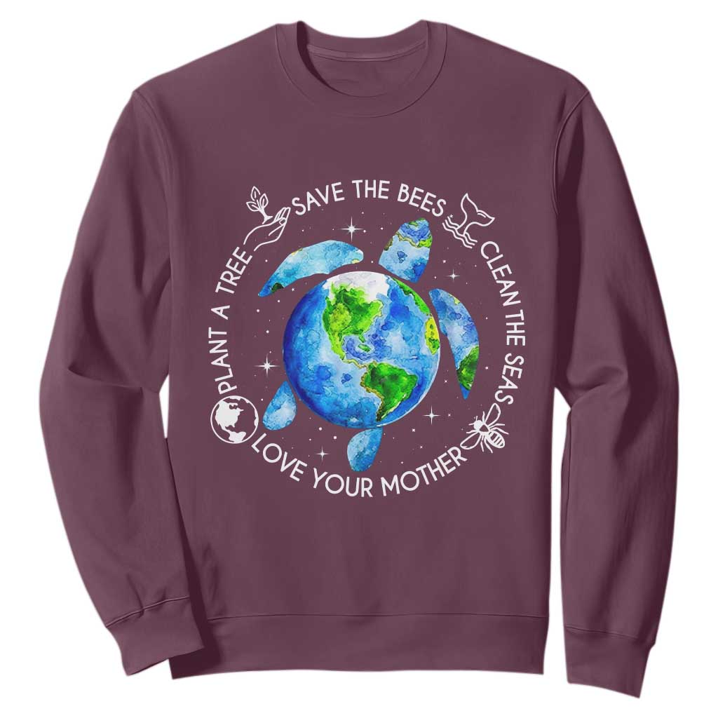 Earth Day Sea Turtle Sweatshirt Save Bees Plant Trees Clean Seas Environmentalist