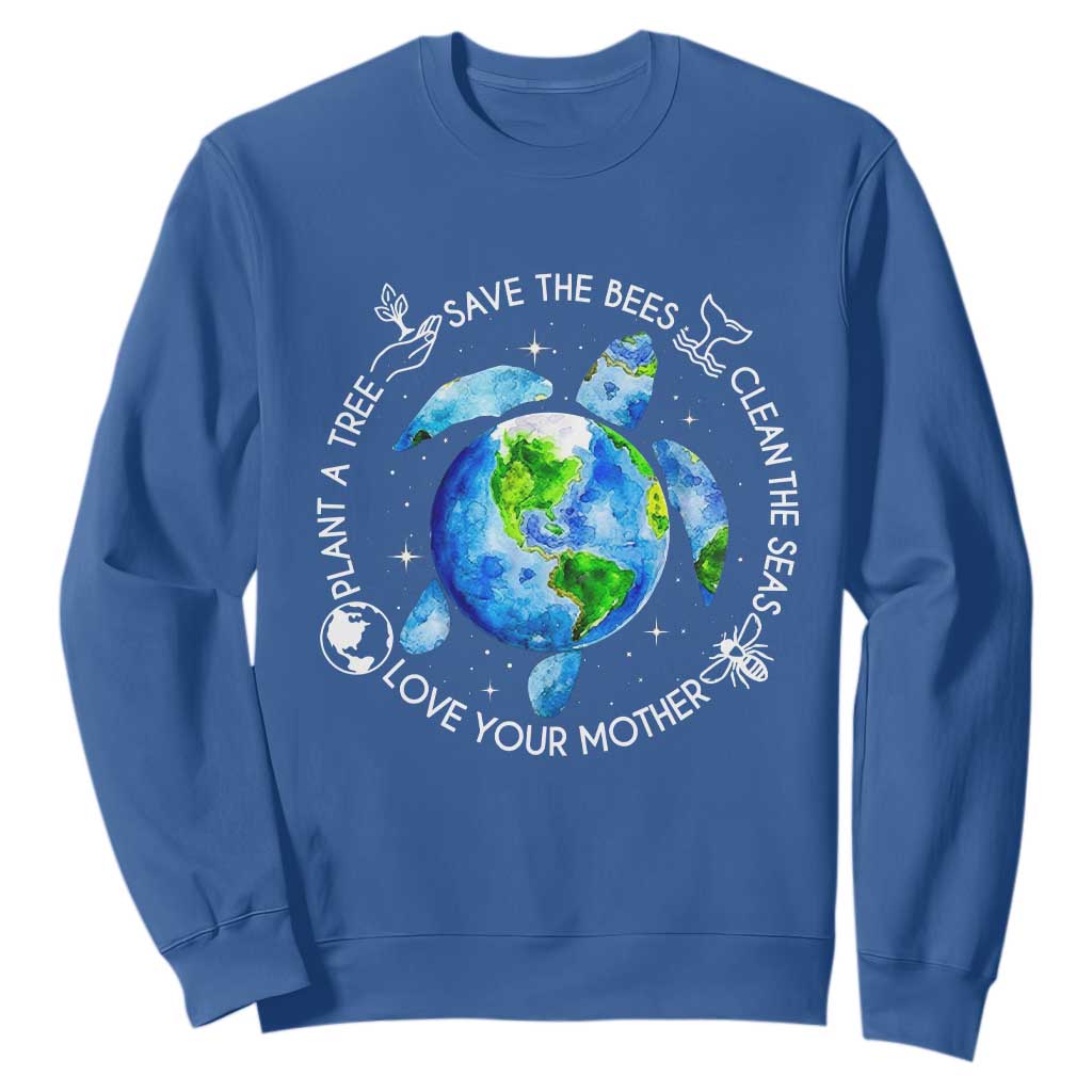 Earth Day Sea Turtle Sweatshirt Save Bees Plant Trees Clean Seas Environmentalist
