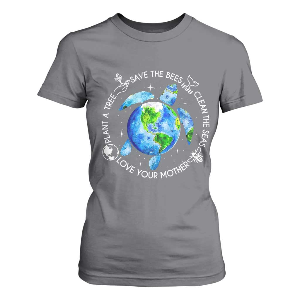 Earth Day Sea Turtle T Shirt For Women Save Bees Plant Trees Clean Seas Environmentalist