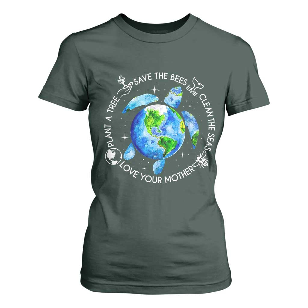 Earth Day Sea Turtle T Shirt For Women Save Bees Plant Trees Clean Seas Environmentalist