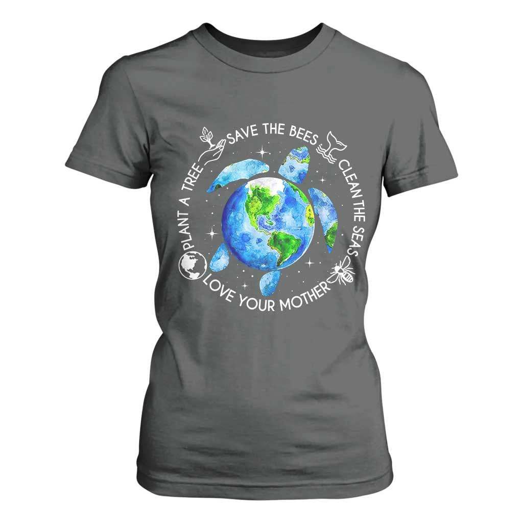 Earth Day Sea Turtle T Shirt For Women Save Bees Plant Trees Clean Seas Environmentalist