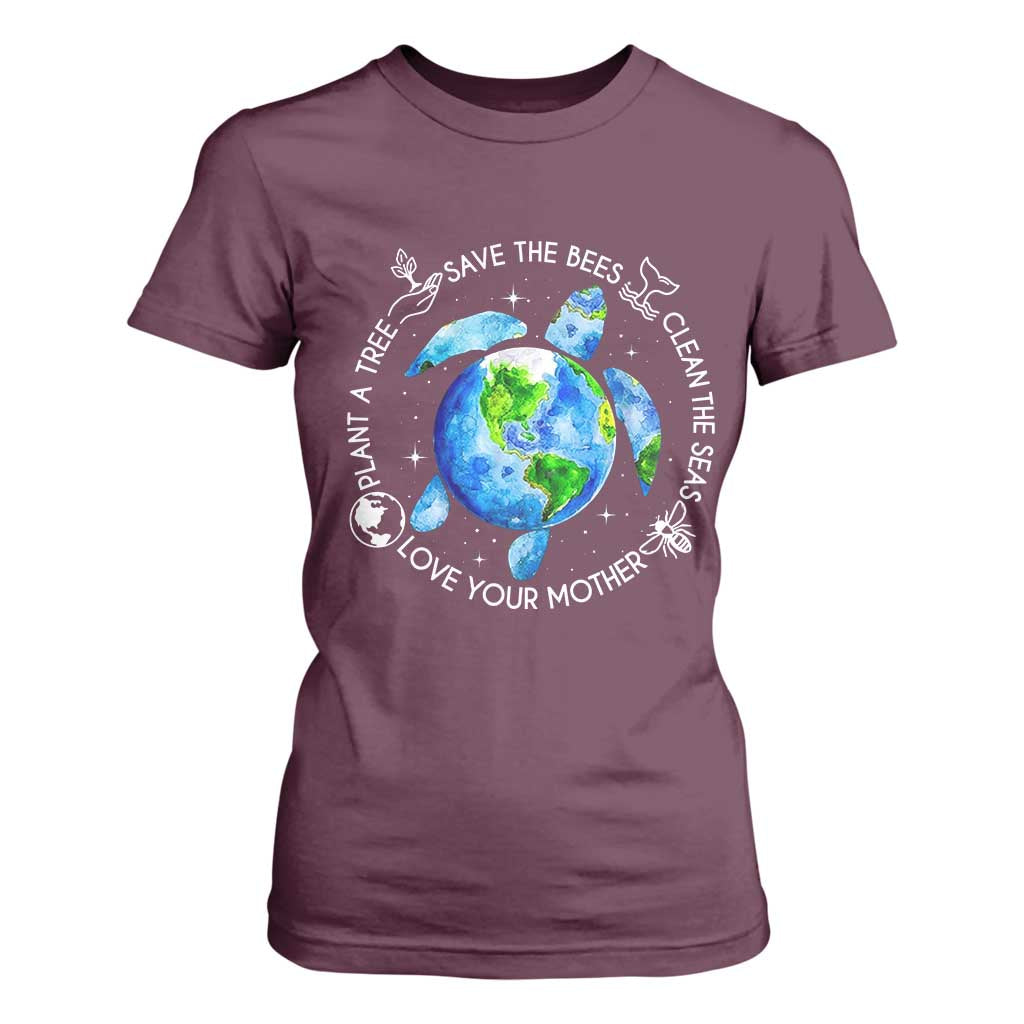 Earth Day Sea Turtle T Shirt For Women Save Bees Plant Trees Clean Seas Environmentalist