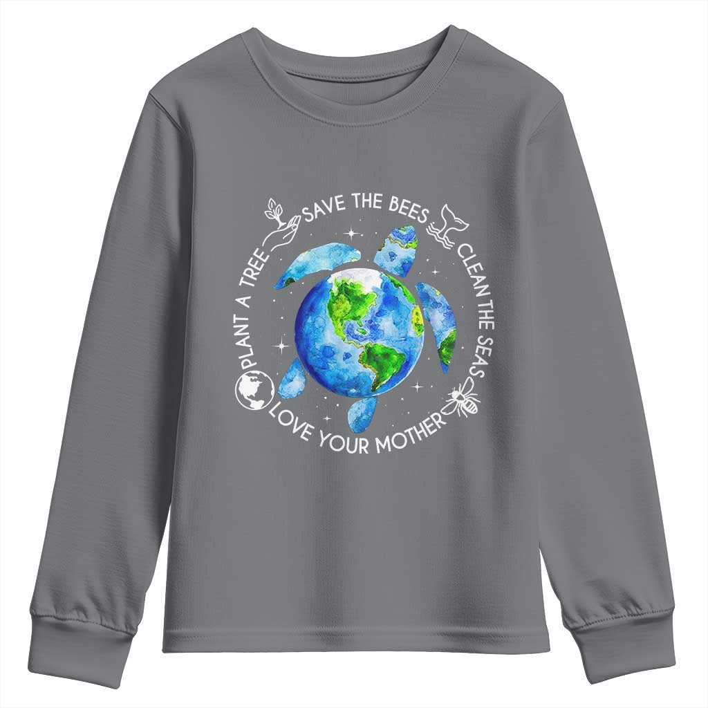 Earth Day Sea Turtle Youth Sweatshirt Save Bees Plant Trees Clean Seas Environmentalist