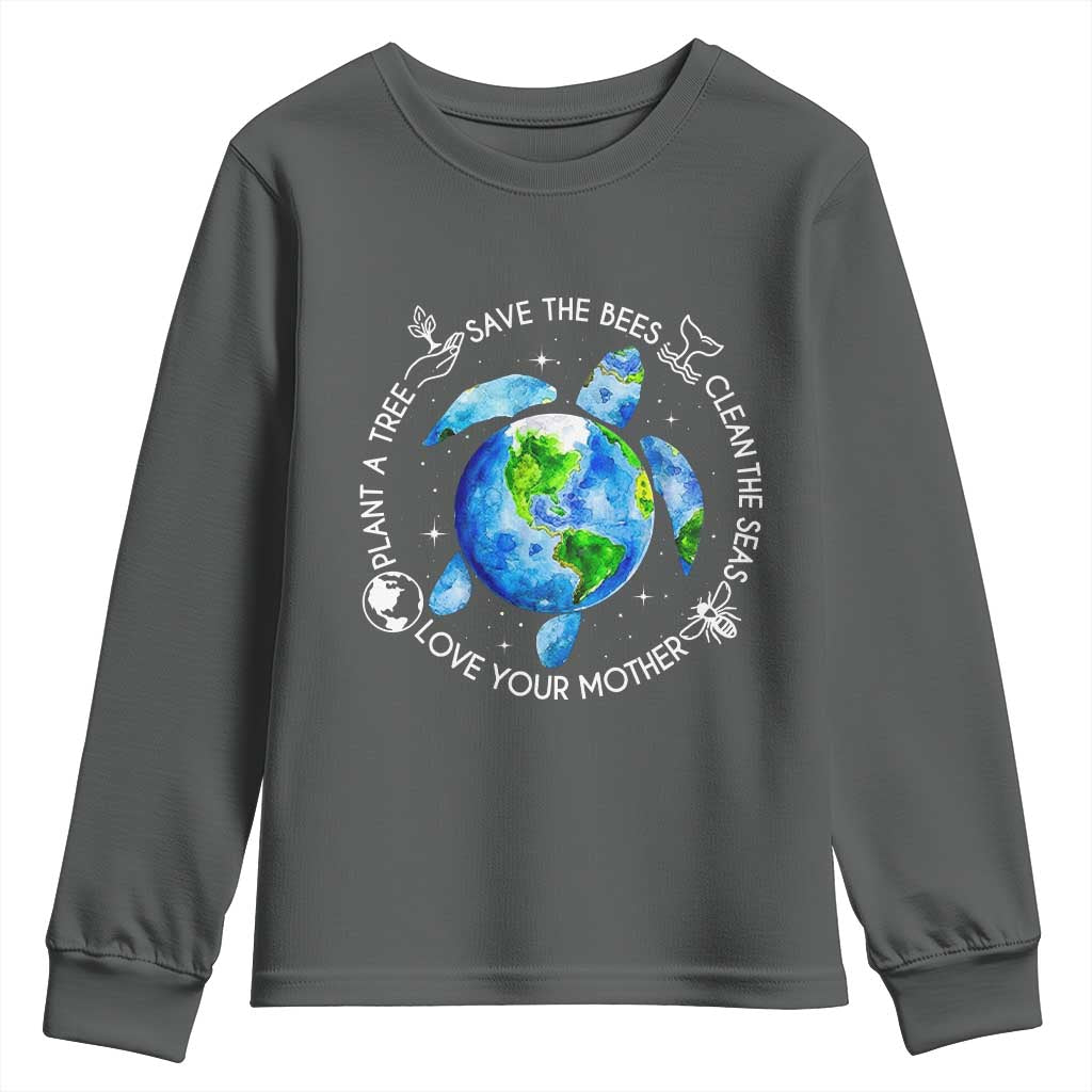 Earth Day Sea Turtle Youth Sweatshirt Save Bees Plant Trees Clean Seas Environmentalist