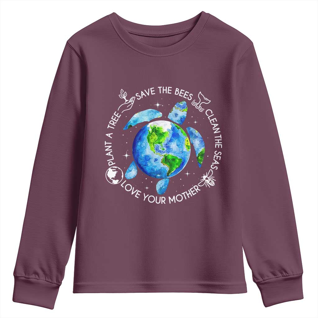 Earth Day Sea Turtle Youth Sweatshirt Save Bees Plant Trees Clean Seas Environmentalist
