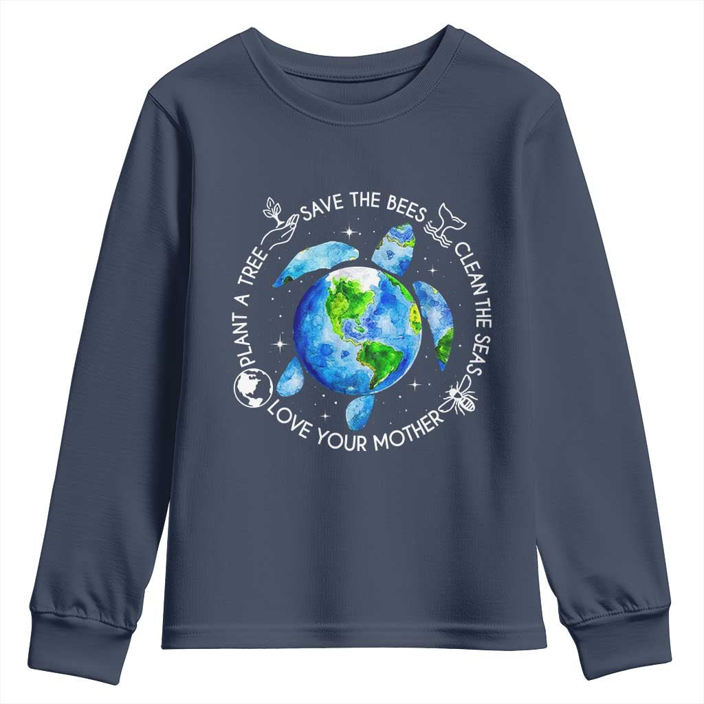 Earth Day Sea Turtle Youth Sweatshirt Save Bees Plant Trees Clean Seas Environmentalist