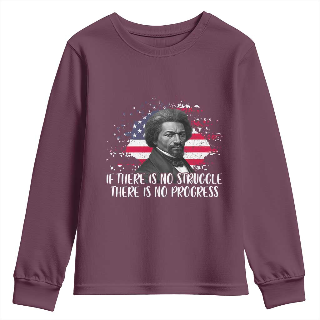 Frederick Douglass American Flag Youth Sweatshirt Is There Is No Struggle There Is No Progress - African Pride
