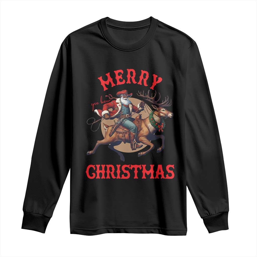 Black Santa Claus Long Sleeve Shirt African American Cowboy Christmas - African Pride