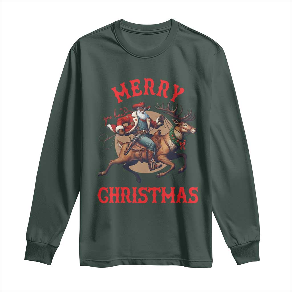 Black Santa Claus Long Sleeve Shirt African American Cowboy Christmas - African Pride