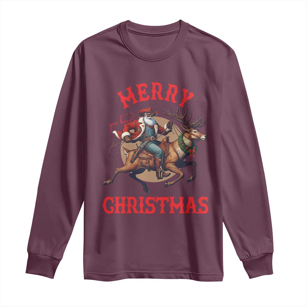 Black Santa Claus Long Sleeve Shirt African American Cowboy Christmas - African Pride
