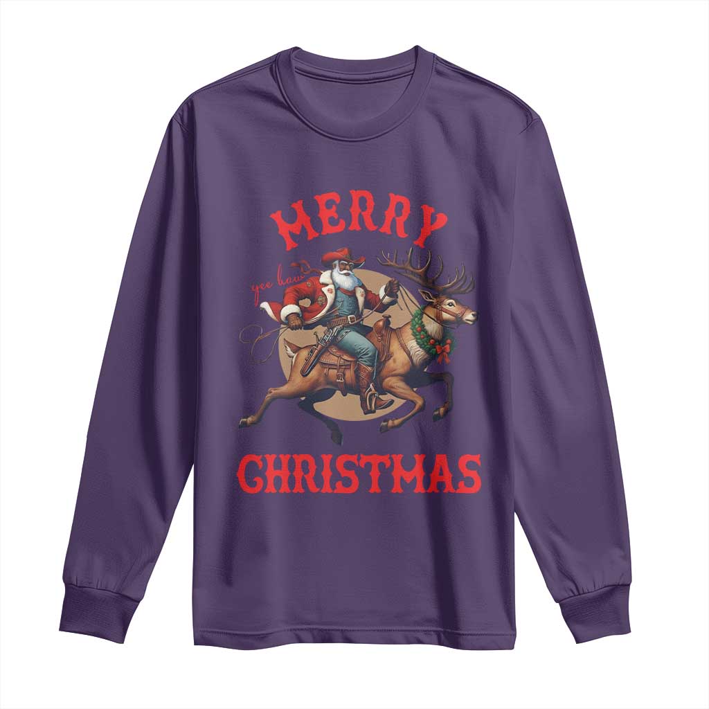 Black Santa Claus Long Sleeve Shirt African American Cowboy Christmas - African Pride