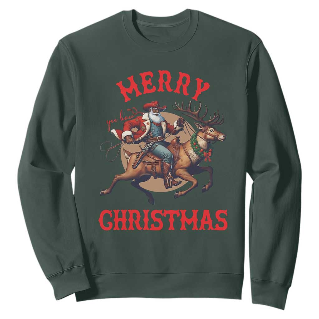 Black Santa Claus Sweatshirt African American Cowboy Christmas - African Pride
