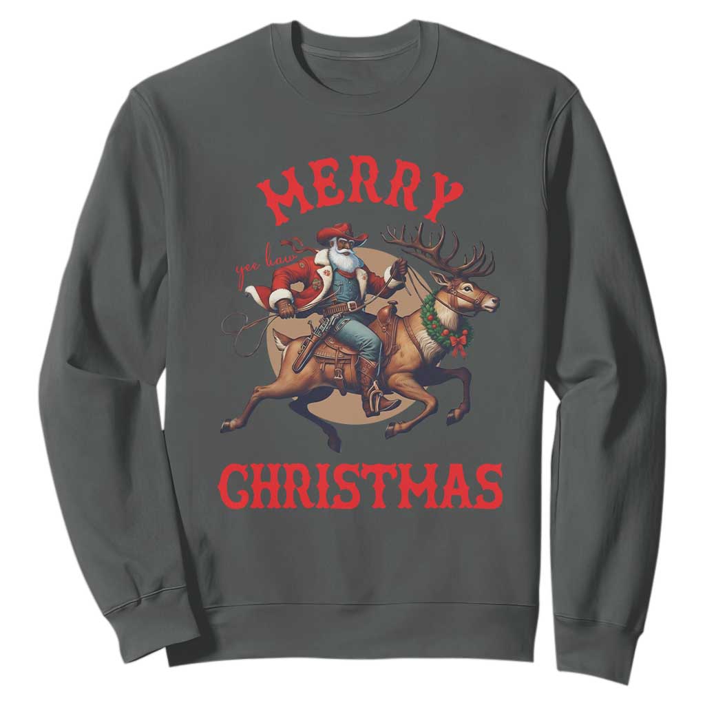 Black Santa Claus Sweatshirt African American Cowboy Christmas - African Pride