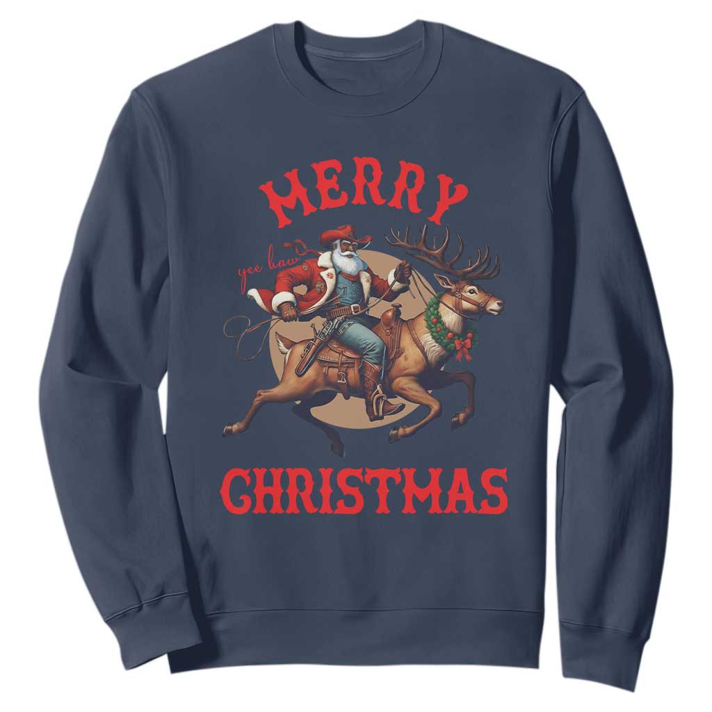 Black Santa Claus Sweatshirt African American Cowboy Christmas - African Pride