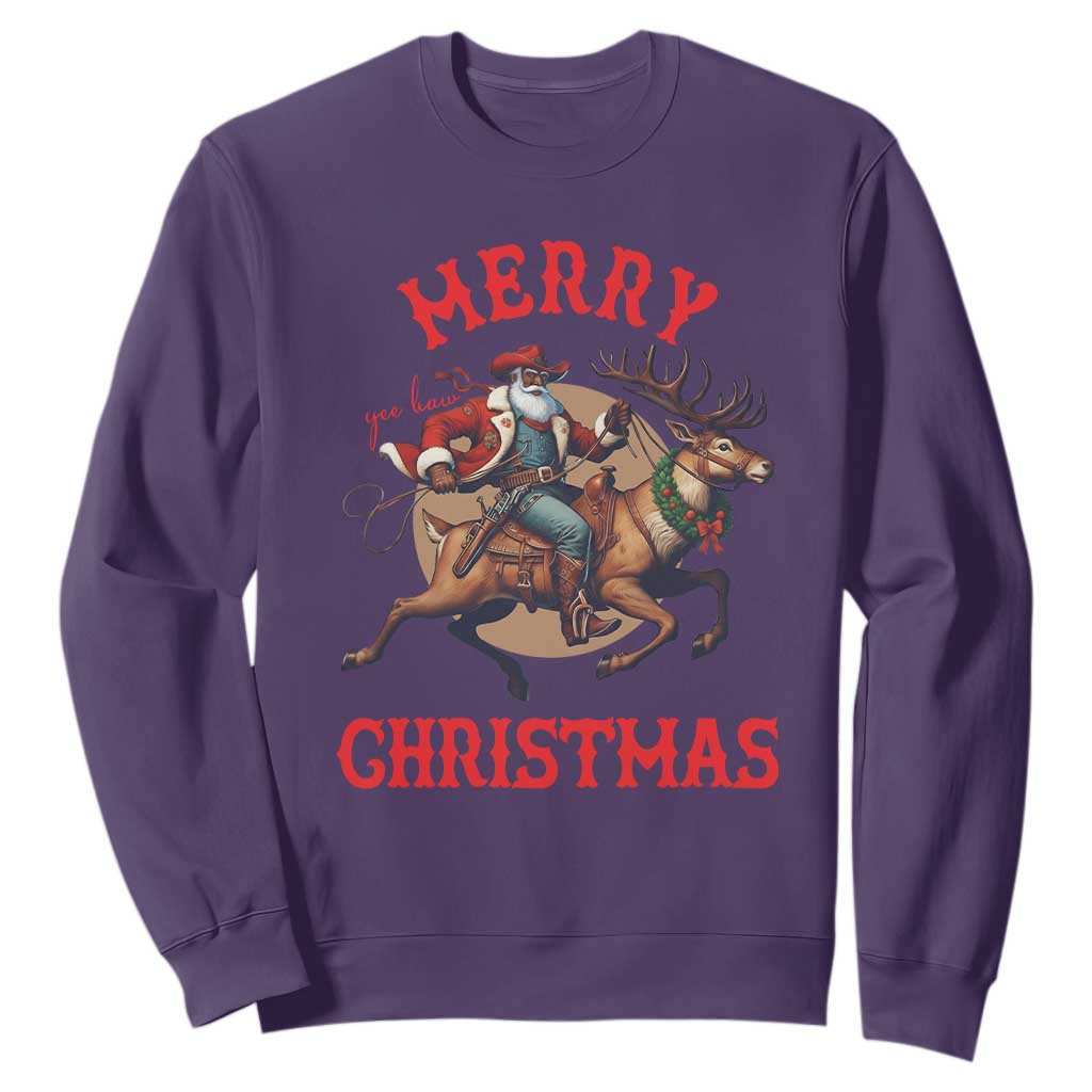 Black Santa Claus Sweatshirt African American Cowboy Christmas - African Pride