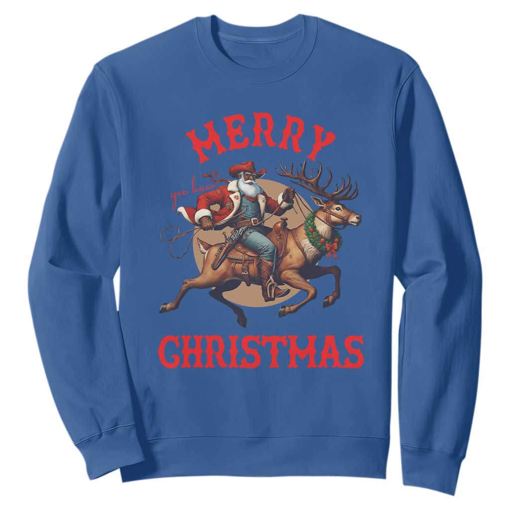 Black Santa Claus Sweatshirt African American Cowboy Christmas - African Pride