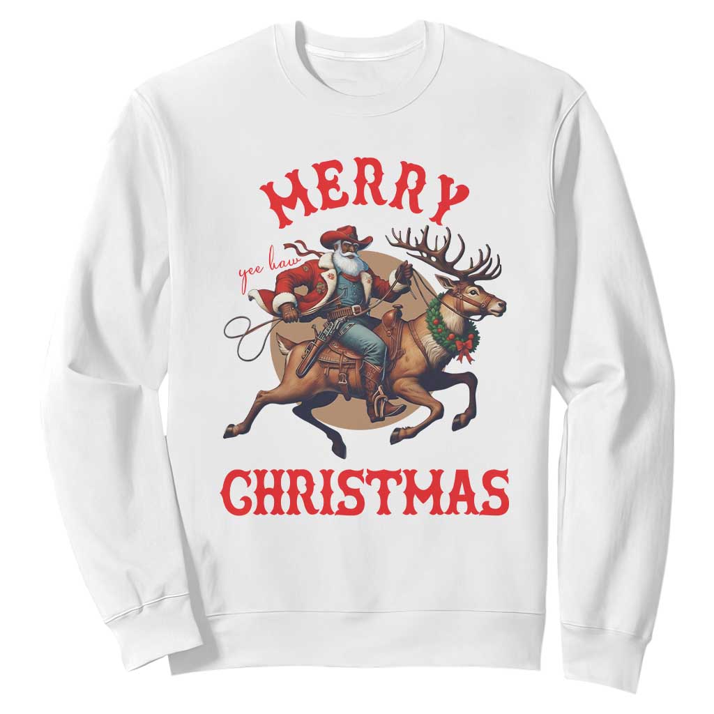 Black Santa Claus Sweatshirt African American Cowboy Christmas - African Pride