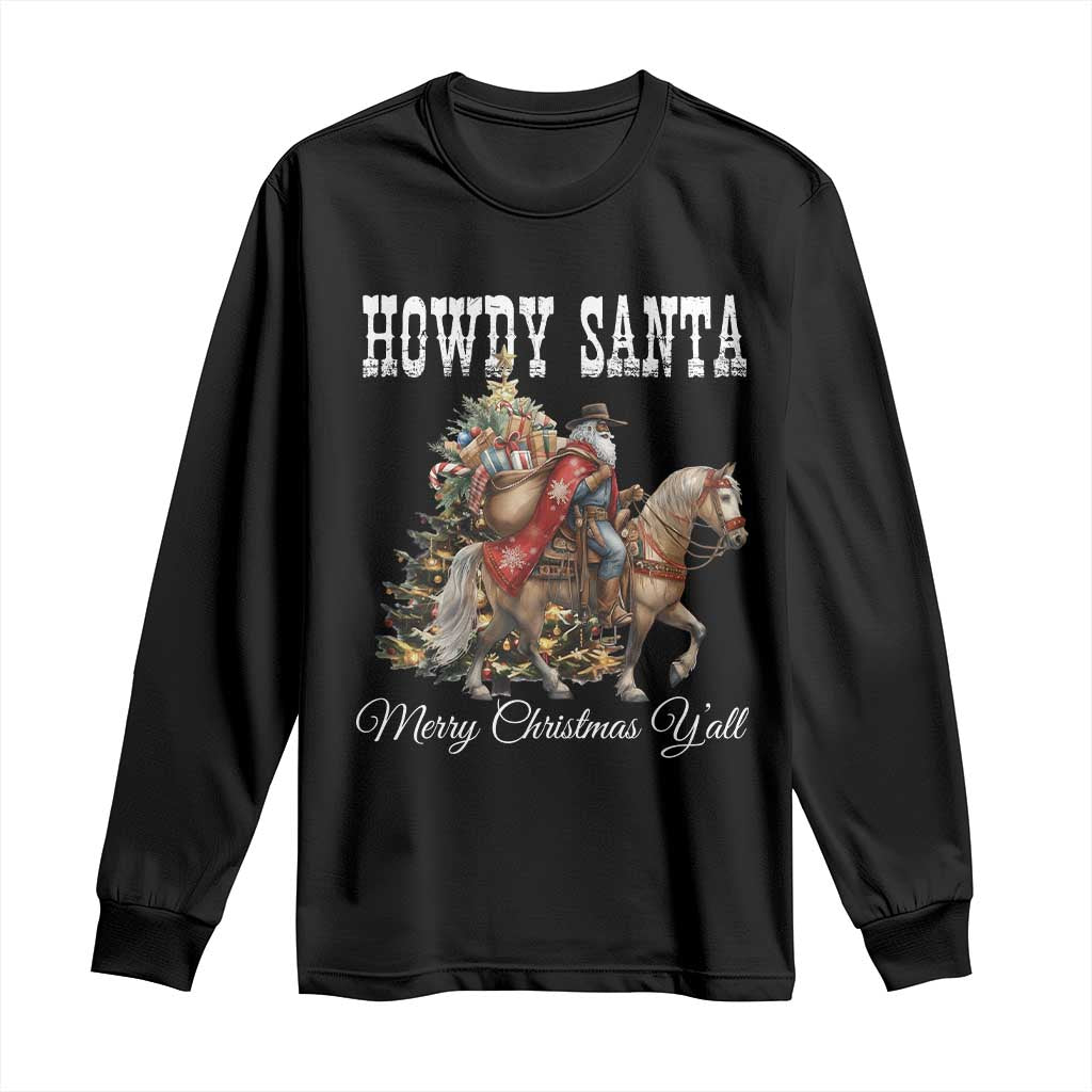 Black Santa Christmas Long Sleeve Shirt African American Western Cowboy - African Pride
