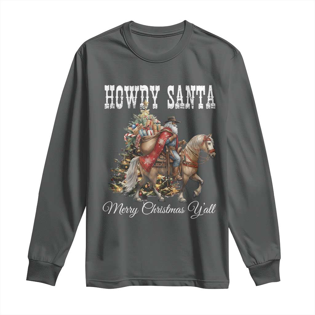 Black Santa Christmas Long Sleeve Shirt African American Western Cowboy - African Pride