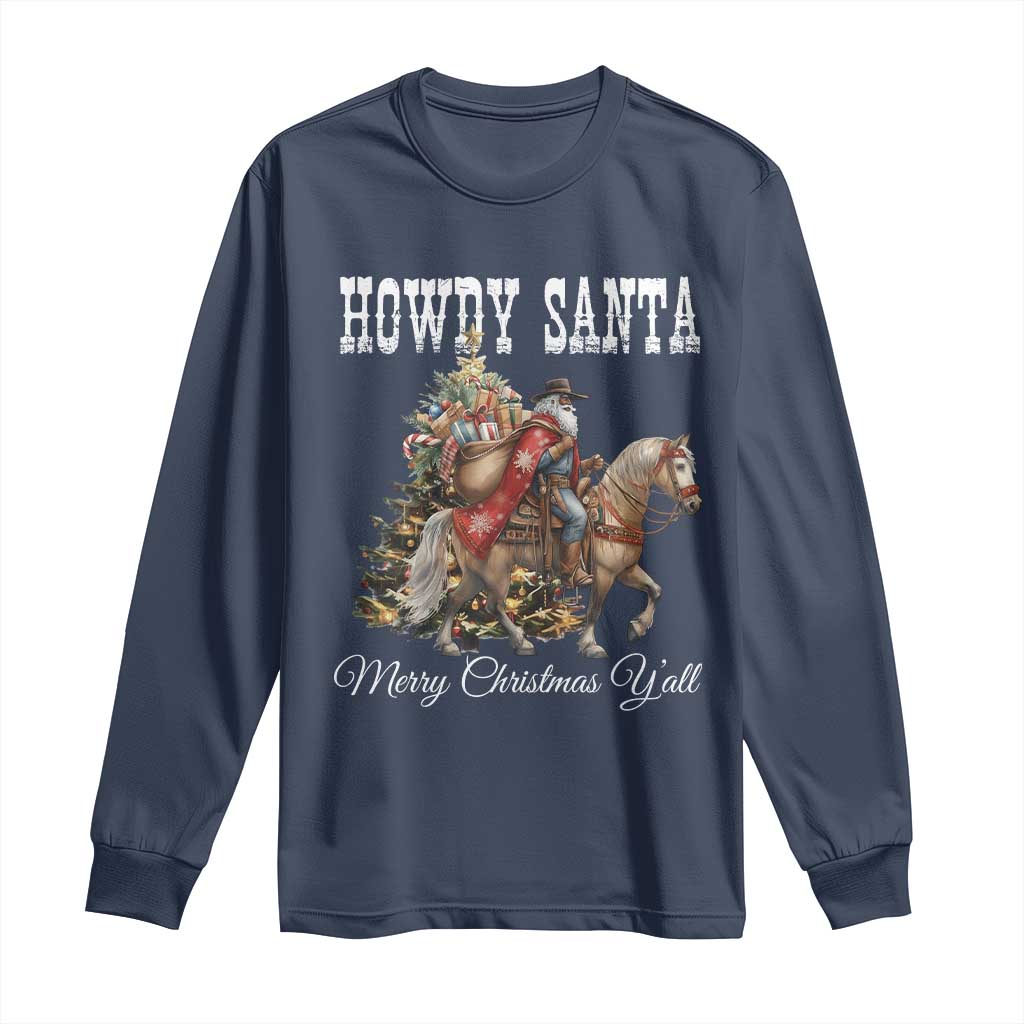 Black Santa Christmas Long Sleeve Shirt African American Western Cowboy - African Pride
