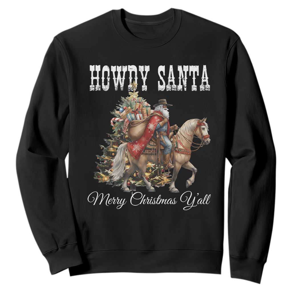 Black Santa Christmas Sweatshirt African American Western Cowboy - African Pride