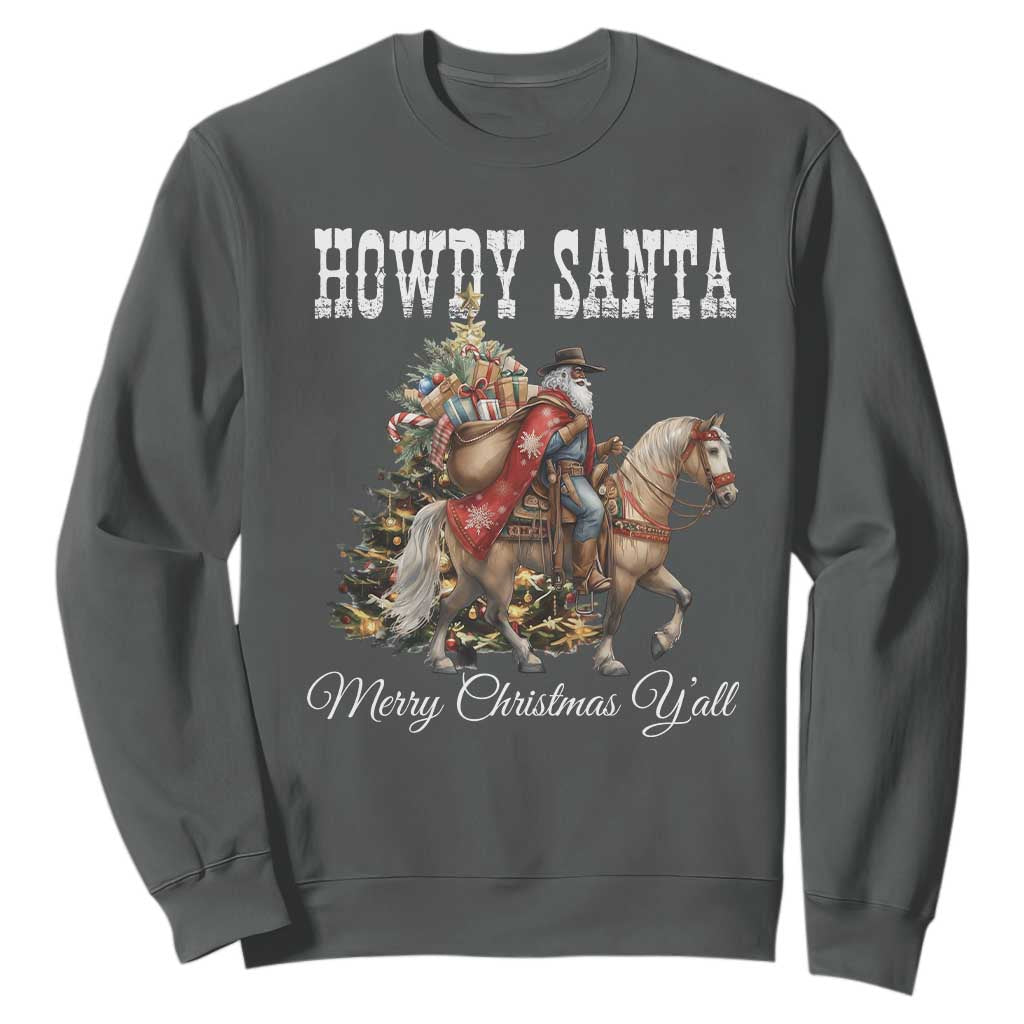 Black Santa Christmas Sweatshirt African American Western Cowboy - African Pride