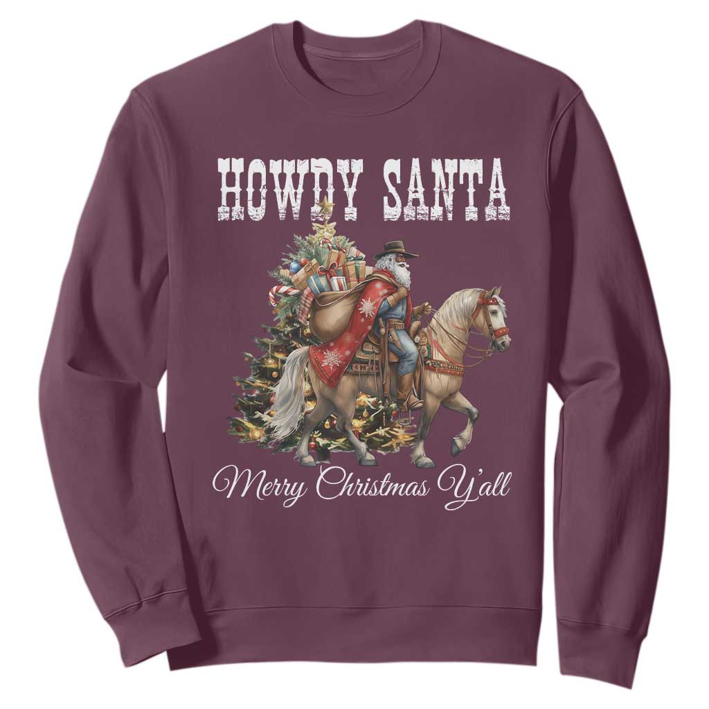 Black Santa Christmas Sweatshirt African American Western Cowboy - African Pride