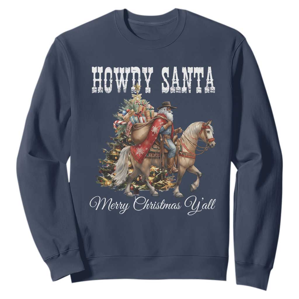 Black Santa Christmas Sweatshirt African American Western Cowboy - African Pride
