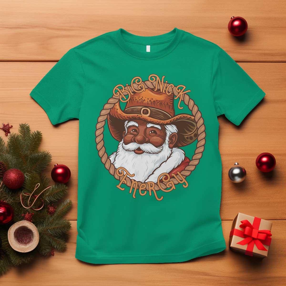 Black Santa Christmas T Shirt Big Nick Energy - African Pride