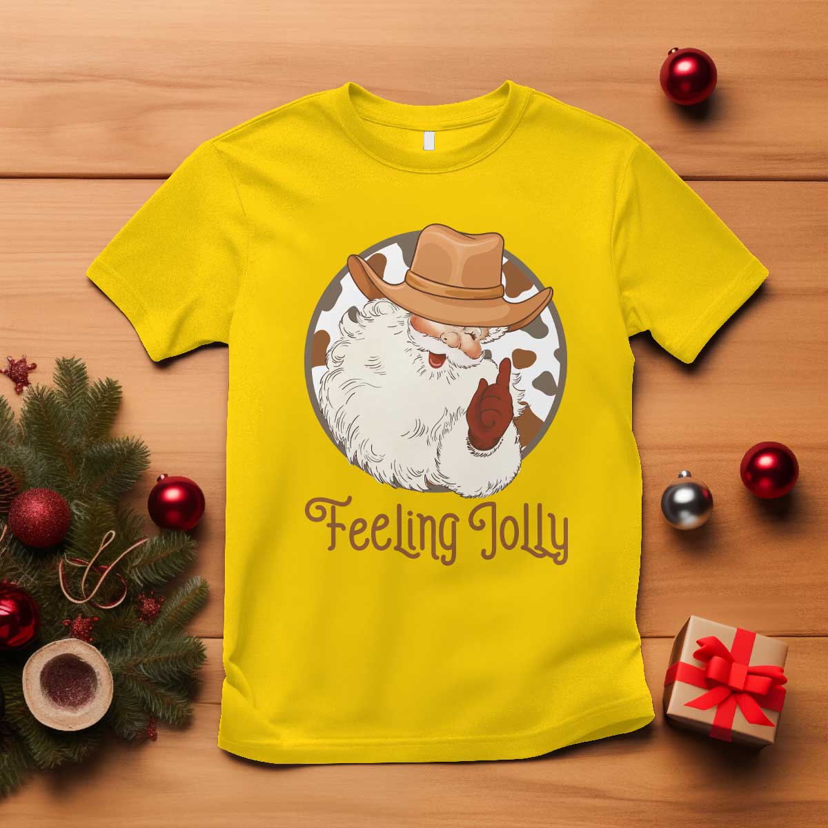 Black Cowboy Santa Christmas T Shirt Feeling Jolly - African Pride