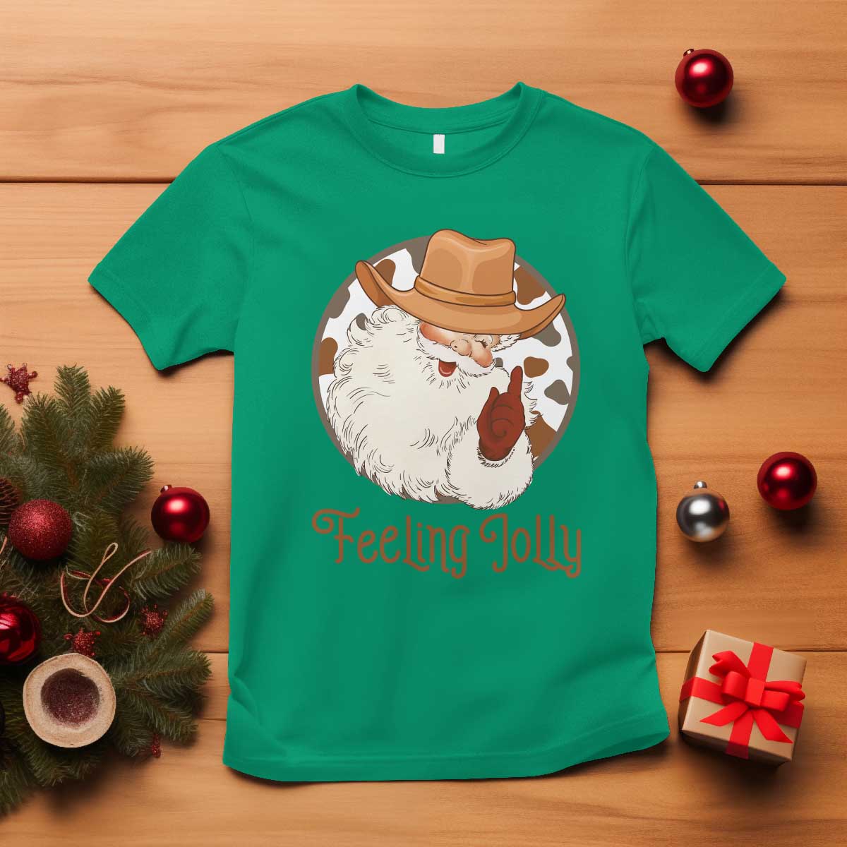 Black Cowboy Santa Christmas T Shirt Feeling Jolly - African Pride