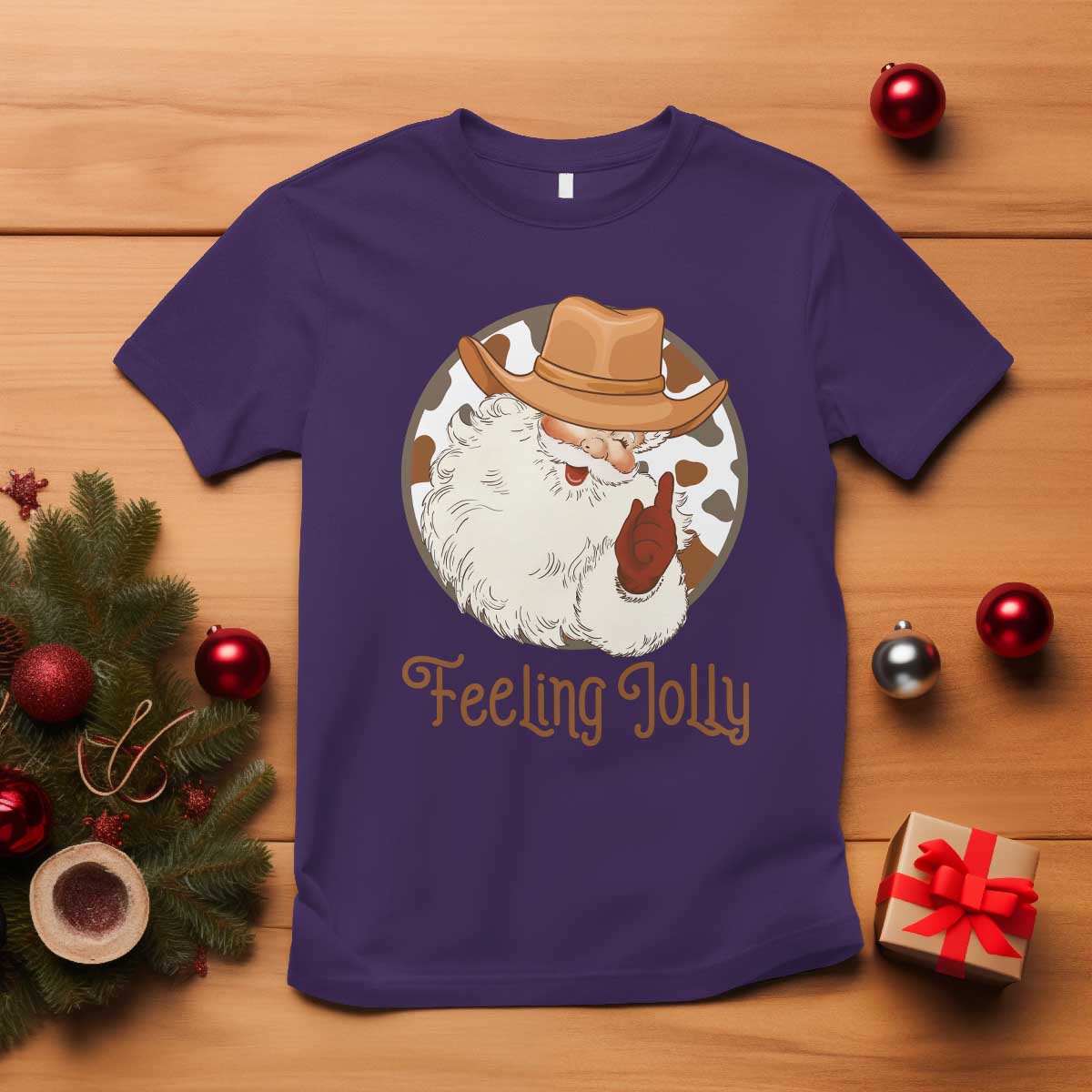 Black Cowboy Santa Christmas T Shirt Feeling Jolly - African Pride