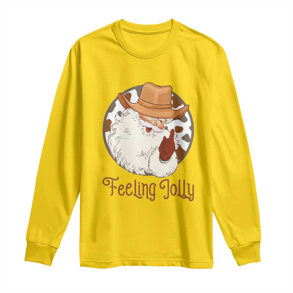 Black Cowboy Santa Christmas Long Sleeve Shirt Feeling Jolly - African Pride