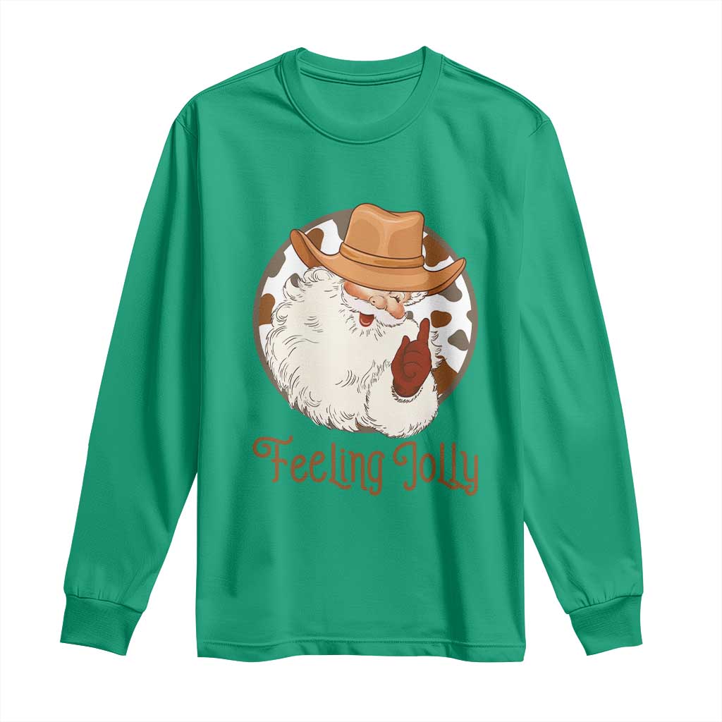 Black Cowboy Santa Christmas Long Sleeve Shirt Feeling Jolly - African Pride