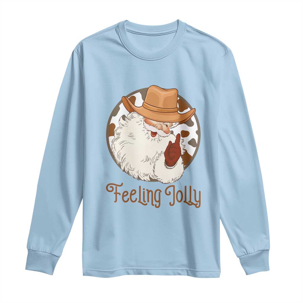 Black Cowboy Santa Christmas Long Sleeve Shirt Feeling Jolly - African Pride