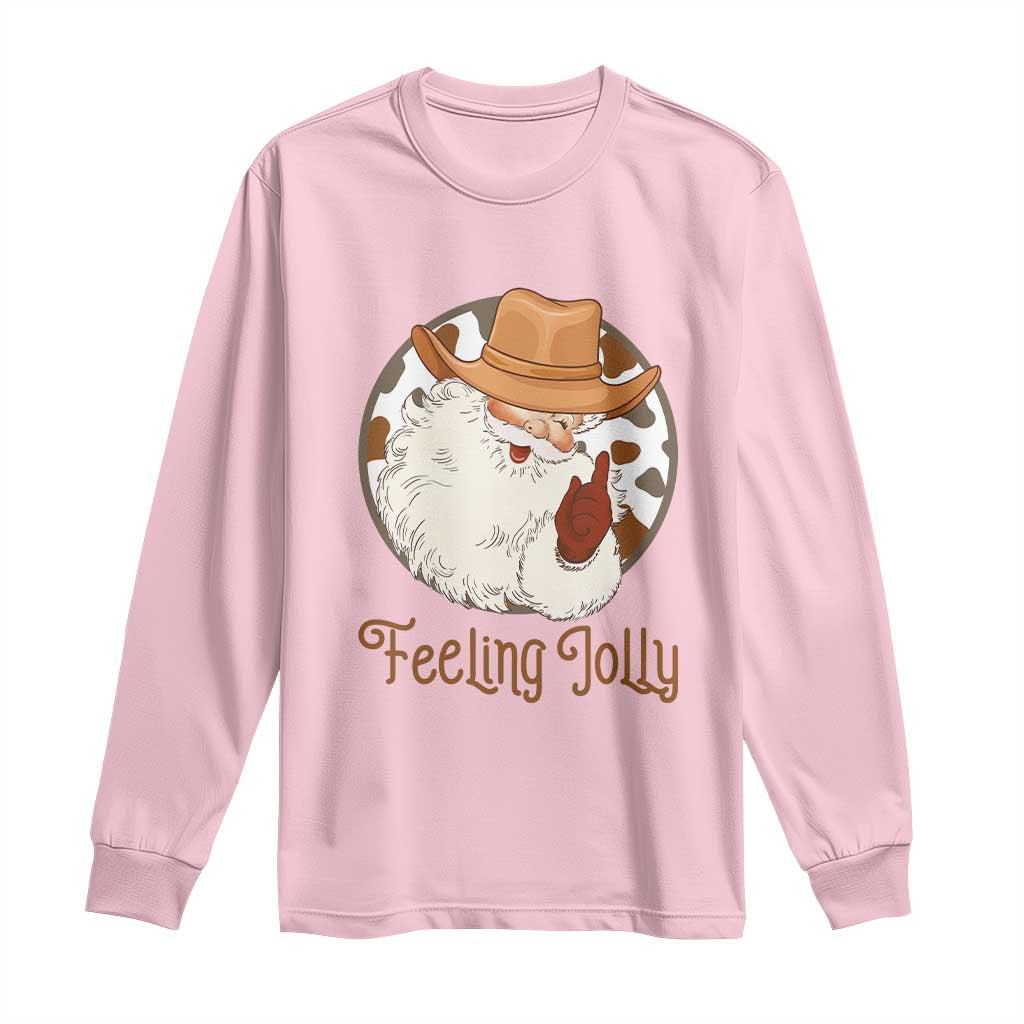 Black Cowboy Santa Christmas Long Sleeve Shirt Feeling Jolly - African Pride
